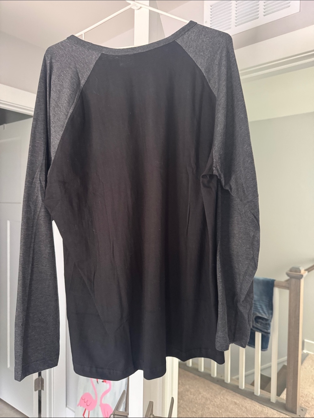 Men's Black Long Sleeve Raglan Shirt with Gray Sleeves - Picture 3 of 5